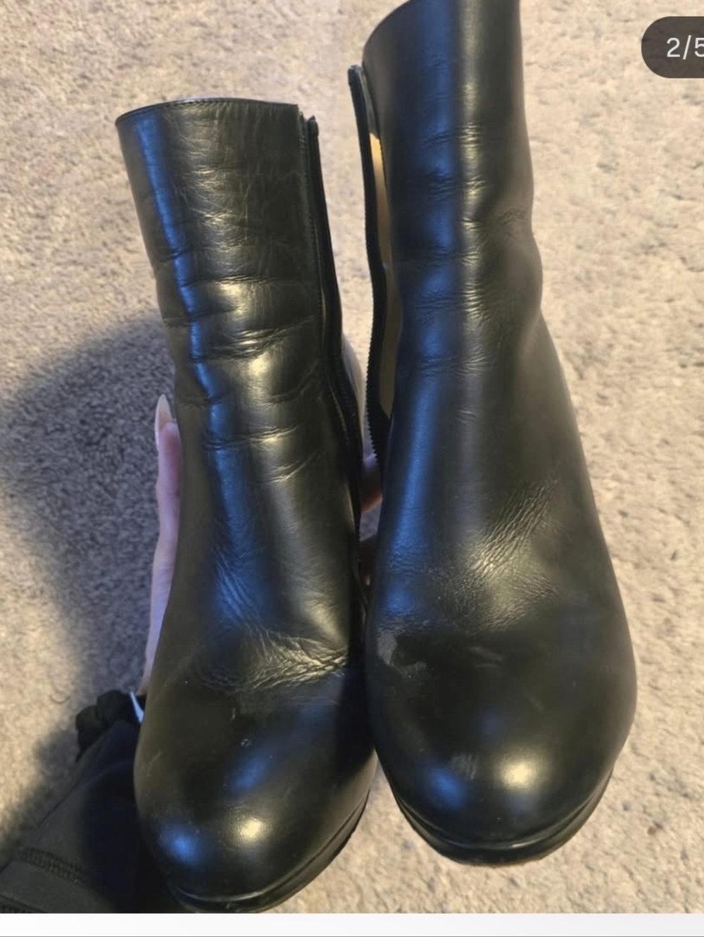 Women’s Black Leather Ankle Boots with Red Sole - Picture 2 of 5